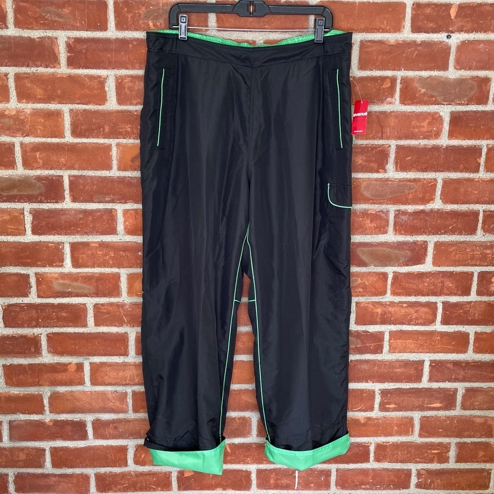 NWT vintage Y2K black and neon green Avenue parachute track pants joggers